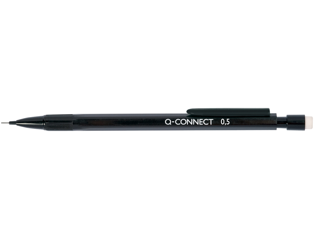 PORTAMINAS Q-CONNECT 0,5 MM CON 3 MINAS CUERPO NEGRO CON CLIP NEGRO