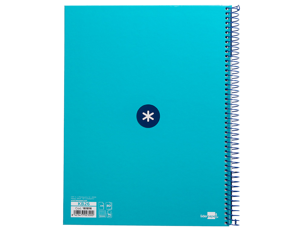 CUADERNO ESPIRAL A4 MICRO ANTARTIK TAPA FORRADA 80H 90 GR CUADRO 5MM 1 BANDA 4 TALADROS TURQUESA