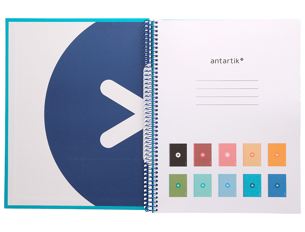 CUADERNO ESPIRAL A4 MICRO ANTARTIK TAPA FORRADA 80H 90 GR CUADRO 5MM 1 BANDA 4 TALADROS TURQUESA