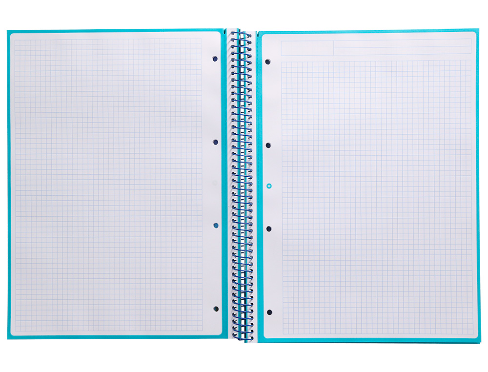 CUADERNO ESPIRAL A4 MICRO ANTARTIK TAPA FORRADA 80H 90 GR CUADRO 5MM 1 BANDA 4 TALADROS TURQUESA