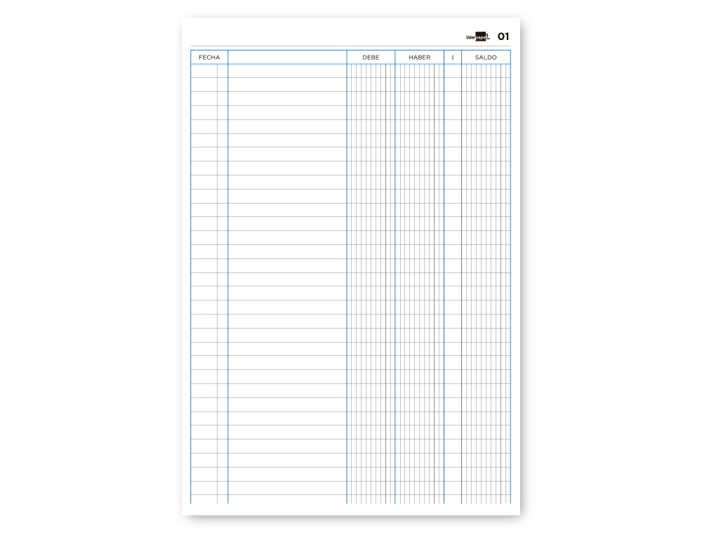 LIBRO LIDERPAPEL FOLIO CARTONE 100 HOJAS CUENTAS CORRIENTES DEBE HABER Y SALDO