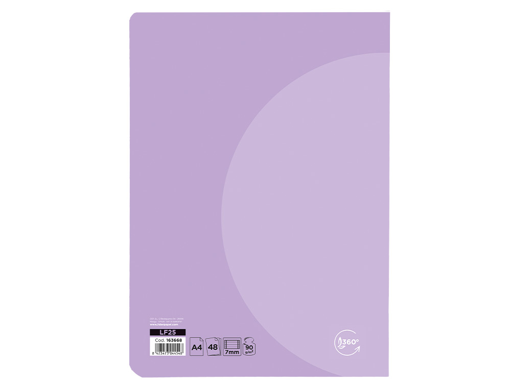 LIBRETA LIDERPAPEL 360 TAPA DE PLASTICO A5 48 HOJAS 90G/M2 HORIZONTAL CON DOBLE MARGEN COLORES PASTEL