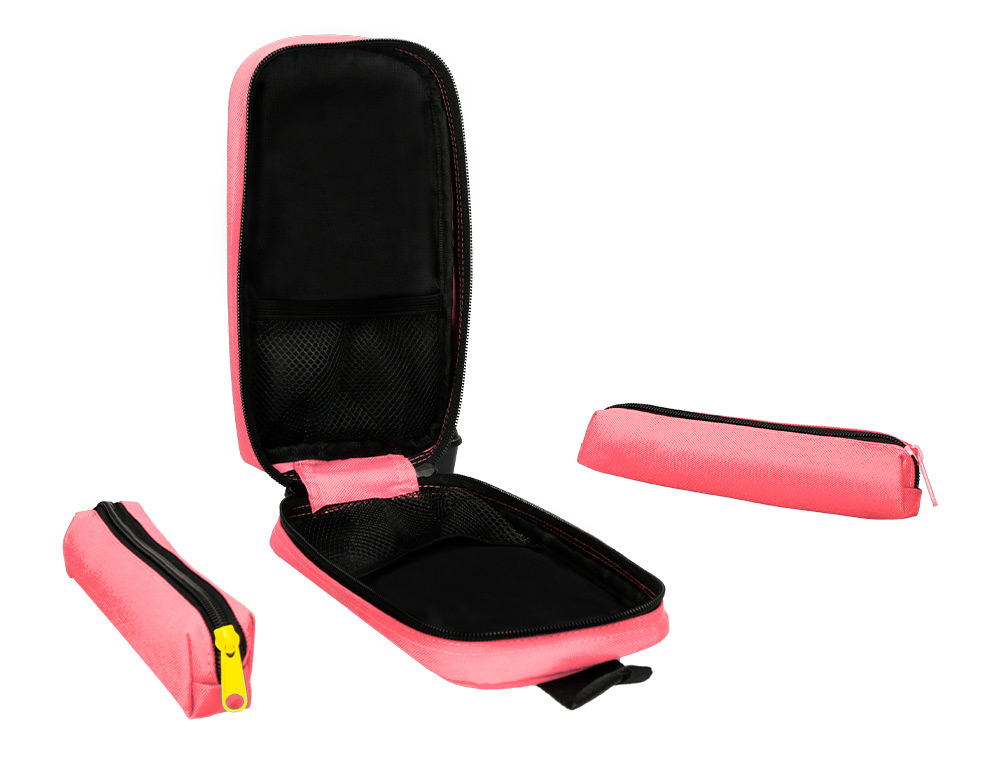 ESTUCHE PORTATODO ANTARTIK FORMA DE MOCHILA CON BOLSILLO Y 4 DEPARTAMENTOS COLOR CORAL 230X50X120 MM