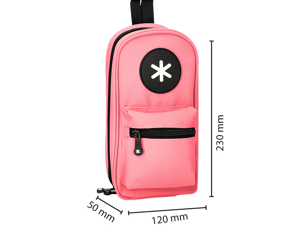 ESTUCHE PORTATODO ANTARTIK FORMA DE MOCHILA CON BOLSILLO Y 4 DEPARTAMENTOS COLOR CORAL 230X50X120 MM