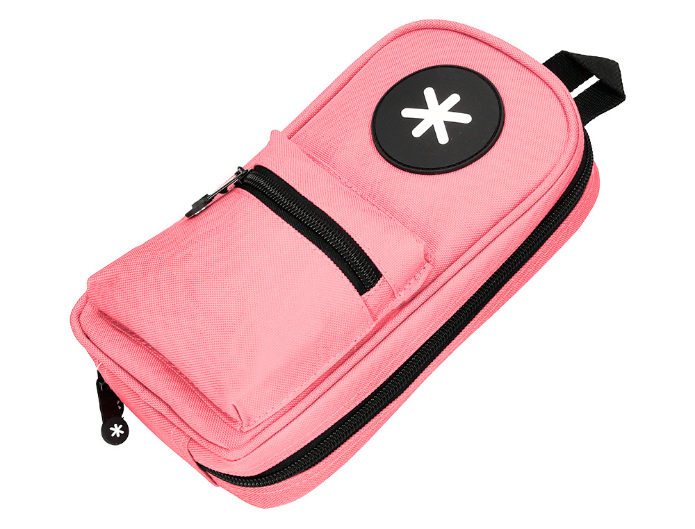 ESTUCHE PORTATODO ANTARTIK FORMA DE MOCHILA CON BOLSILLO Y 4 DEPARTAMENTOS COLOR CORAL 230X50X120 MM