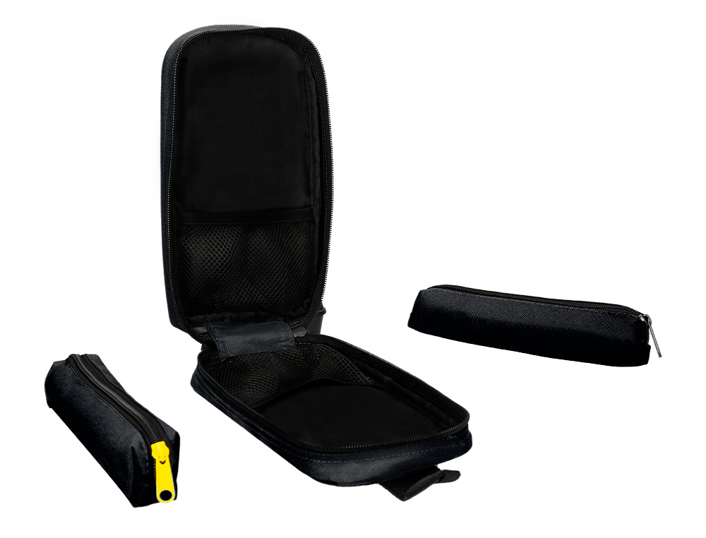ESTUCHE PORTATODO ANTARTIK FORMA DE MOCHILA CON BOLSILLO Y 4 DEPARTAMENTOS COLOR NEGRO 230X50X120 MM