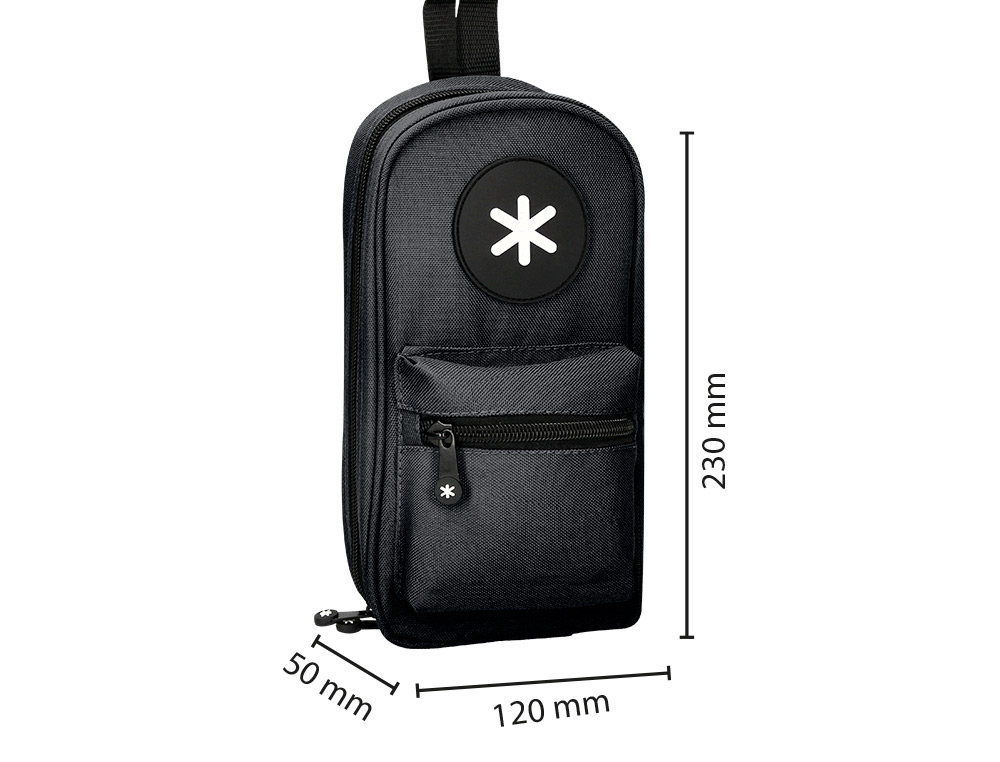 ESTUCHE PORTATODO ANTARTIK FORMA DE MOCHILA CON BOLSILLO Y 4 DEPARTAMENTOS COLOR NEGRO 230X50X120 MM