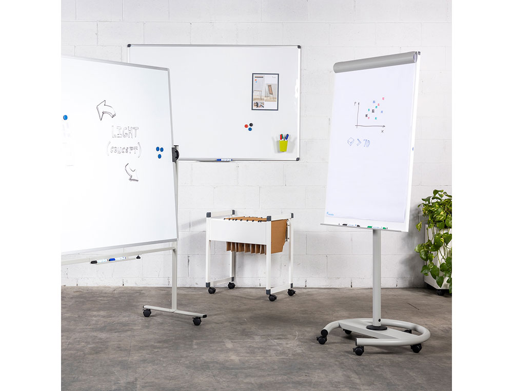 PIZARRA BLANCA ROCADA LACADA MAGNETICA MARCO ALUMINIO CON CANTONERAS 90X120 CM