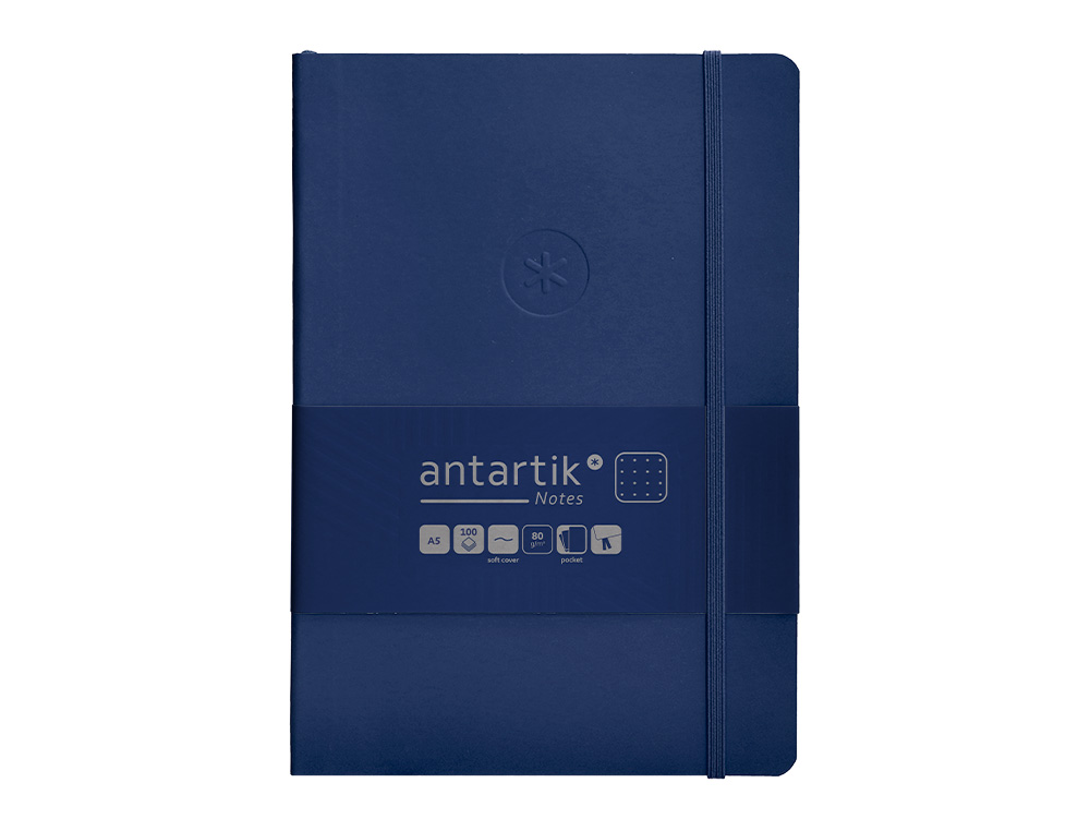 CUADERNO CON GOMILLA ANTARTIK NOTES TAPA BLANDA A5 HOJAS PUNTOS AZUL MARINO 80 HOJAS 80 GR FSC