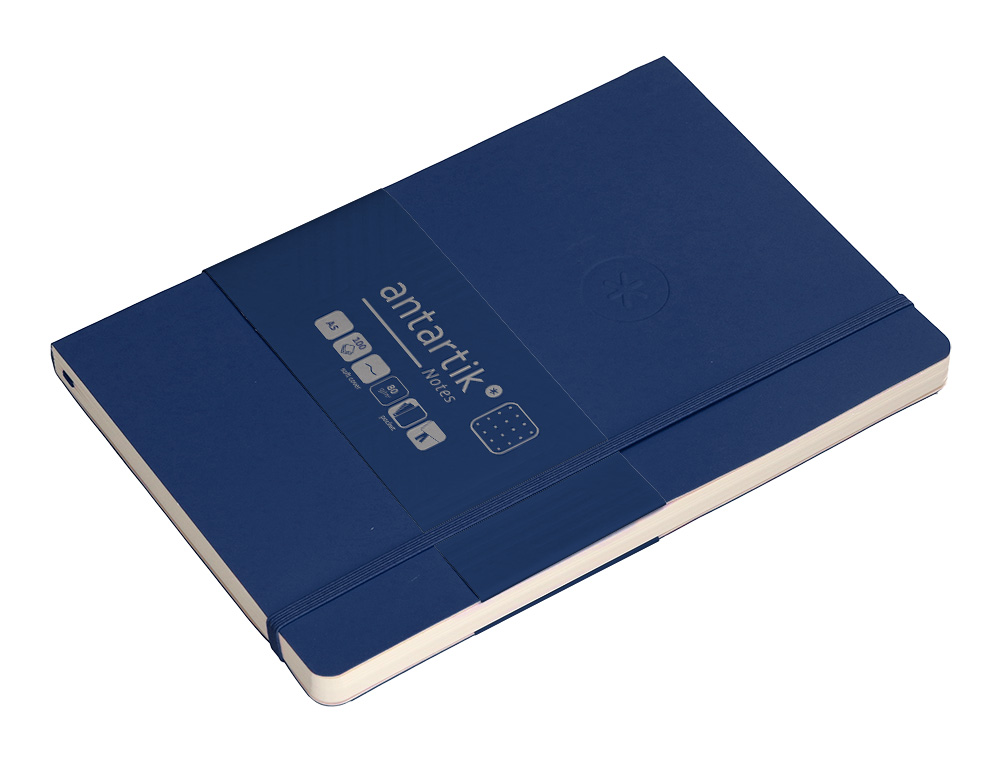 CUADERNO CON GOMILLA ANTARTIK NOTES TAPA BLANDA A5 HOJAS PUNTOS AZUL MARINO 80 HOJAS 80 GR FSC