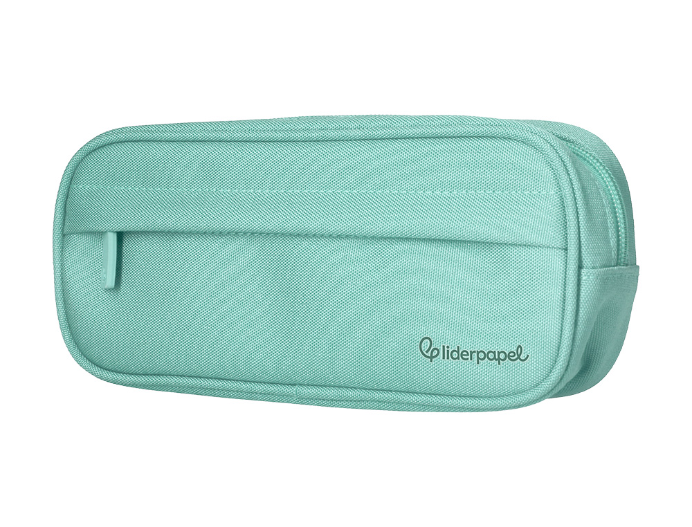 ESTUCHE PORTATODO LIDERPAPEL CLASSIC OVALADO 2 CREMALLERAS CON BOLSILLO DELANTERO 210X90MM VERDE MANZANA