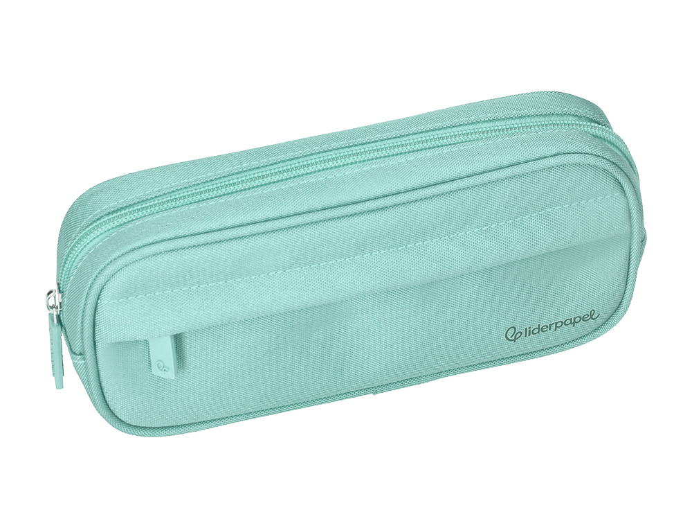 ESTUCHE PORTATODO LIDERPAPEL CLASSIC OVALADO 2 CREMALLERAS CON BOLSILLO DELANTERO 210X90MM VERDE MANZANA