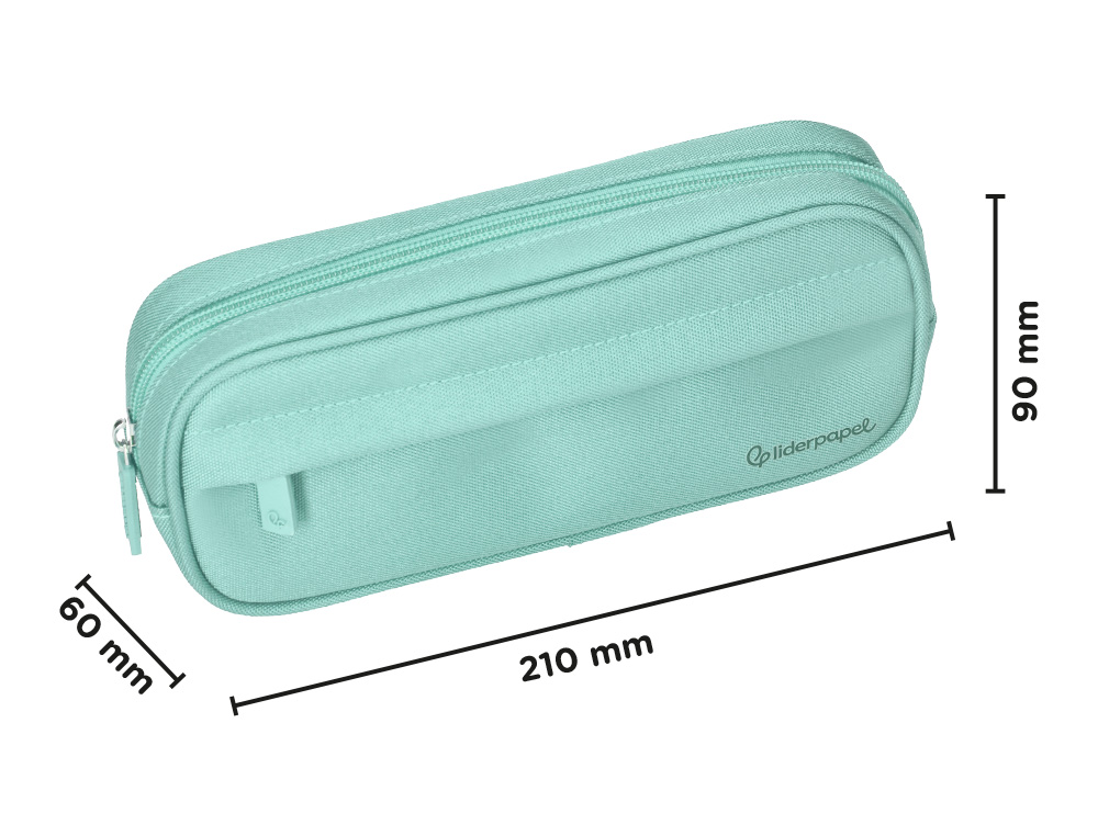 ESTUCHE PORTATODO LIDERPAPEL CLASSIC OVALADO 2 CREMALLERAS CON BOLSILLO DELANTERO 210X90MM VERDE MANZANA