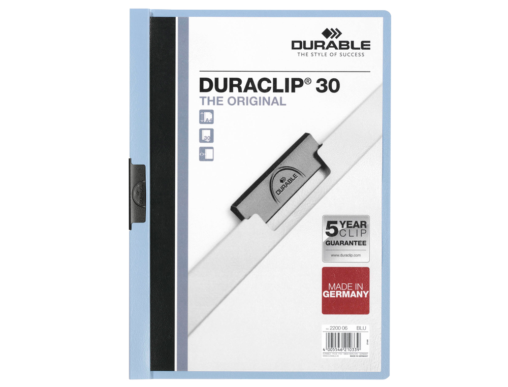 CARPETA DURACLIP DOSSIER PINZA LATERAL AZUL CAPACIDAD 30 HOJAS