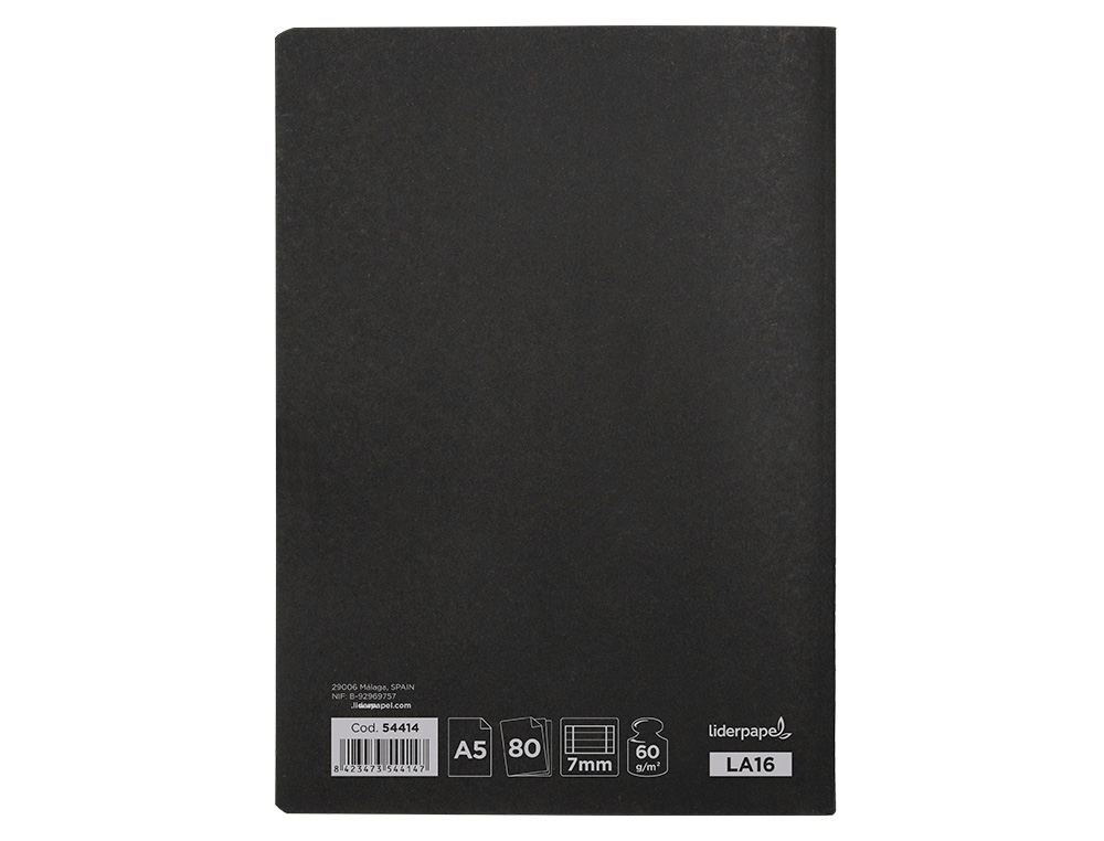 LIBRETA LIDERPAPEL TAPA NEGRA A5 80 HOJAS 60G/M2 HORIZONTAL CON DOBLE MARGEN