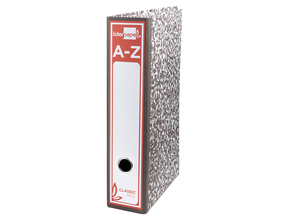 ARCHIVADOR DE PALANCA LIDERPAPEL CARTON FORRADO FOLIO JASPEADO GRIS CON CAJA CLASSIC RED