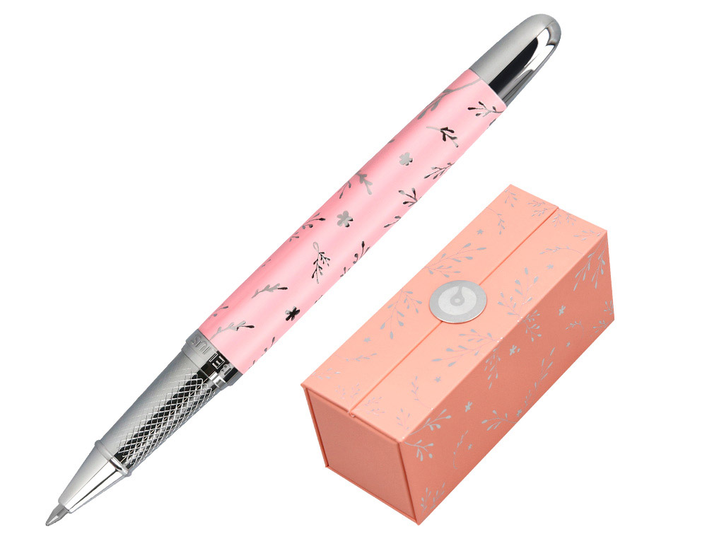 ROLLER BELIUS BELLA ALUMINIO COLOR ROSA DISEO PLATEADO RELIEVE TINTA COLOR NEGRO CAJA DE DISEO